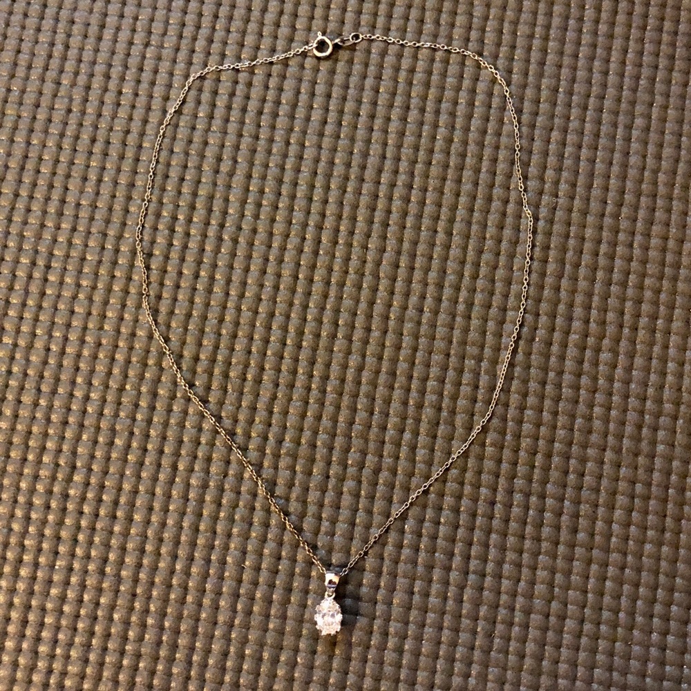 Vintage Y2K Sterling Silver Cubic Zirconia Pendant Necklace - Picture 2 of 7